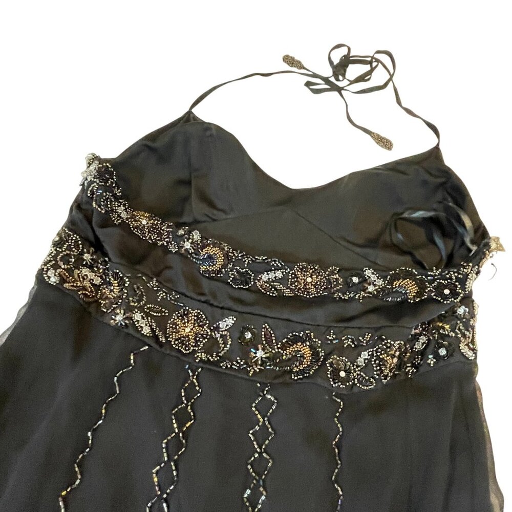 Adrianna Papell Black Beaded Halter Dress Size 12 Tags attached - Picture 9 of 15